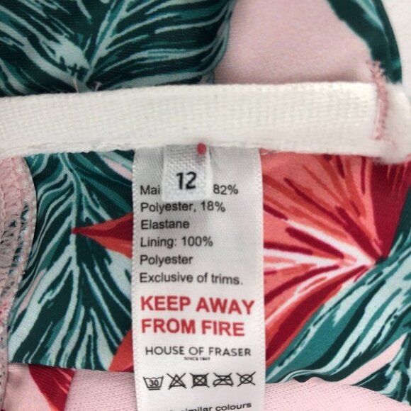 House of Fraser pink green palm floral  bikini top size 12 tie neck - Picture 3 of 16